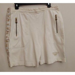 MCM Womens White Cotton Knit Logo Shorts Pockets Drawstring UK 3/US 6